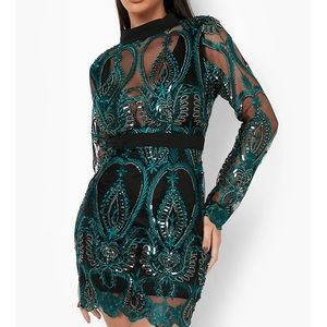 Teal and sequin cocktail dress